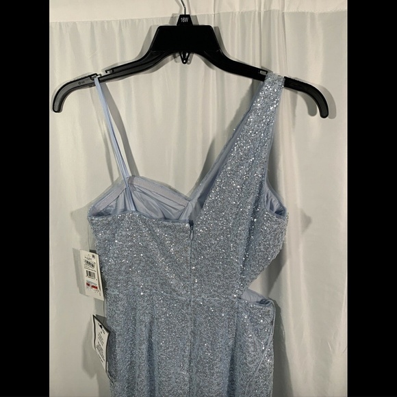 NWT $265 Aidan by Aidan Mattox One-Shoulder Sequin‎ Gown Mist [ SZ 8 ] #E923 - Picture 7 of 12